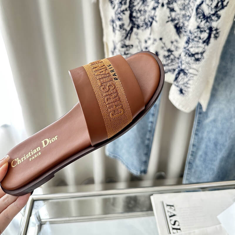 D10r Dway Slide Calfskin and Embroidered Cotton