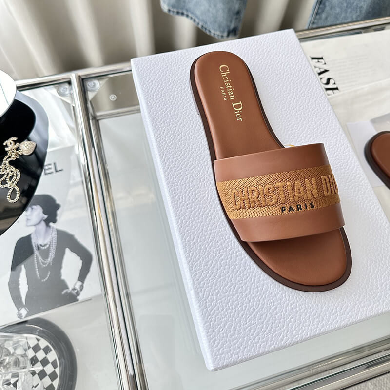 D10r Dway Slide Calfskin and Embroidered Cotton