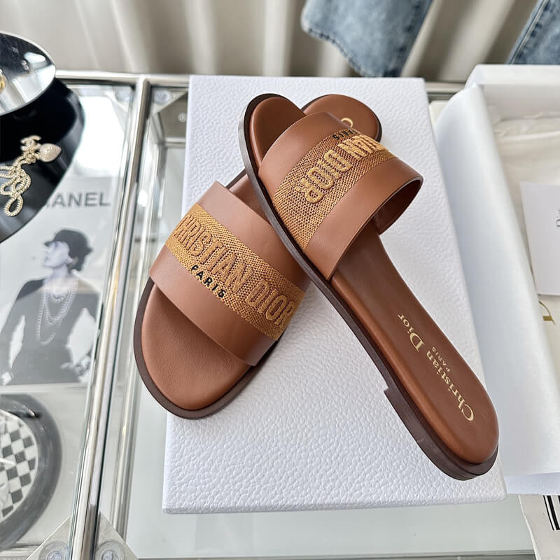 D10r Dway Slide Calfskin and Embroidered Cotton