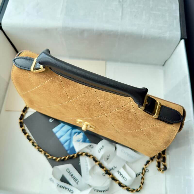 Ch**el 25 Large Top Handle Flap Bag Suede and Lambskin AS5637