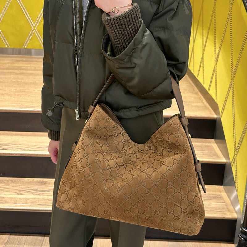 Gvc*1 Beatrix Large Tote Bag Brown Embossed GG Suede 850546